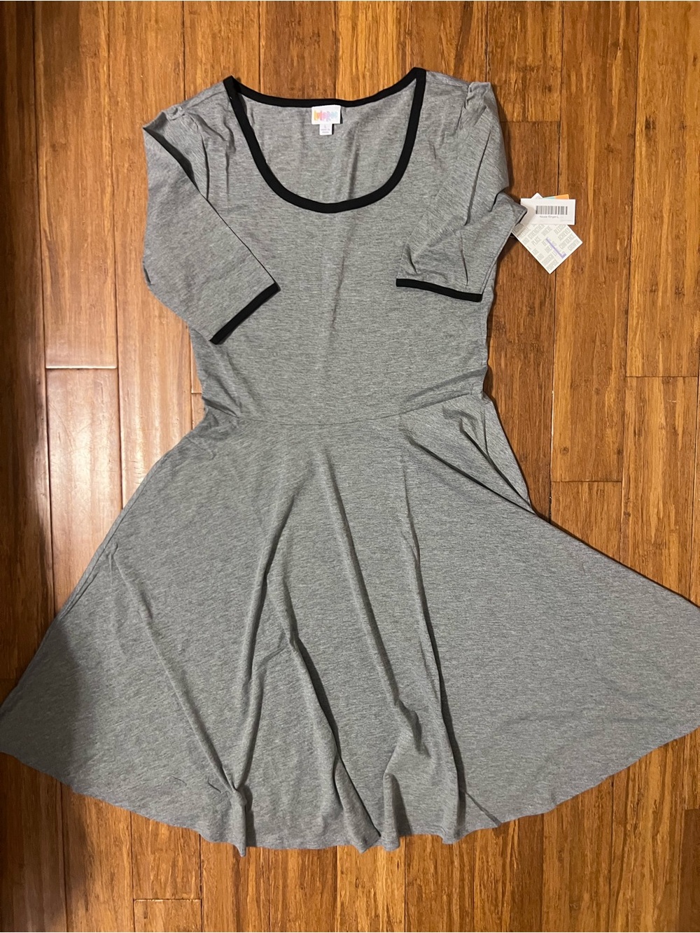 LuLaRoe Nicole Gray Midi Fit-and-Flare Dress with Black Trim